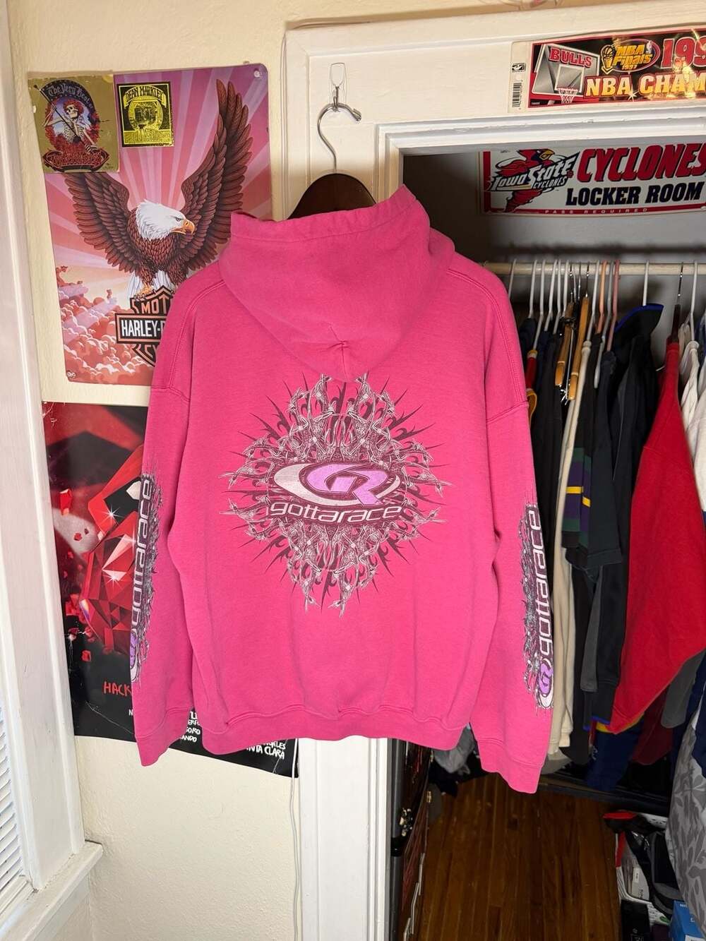 Y2K Gottarace Pink Racing Streetwear Hoodie Sweatshirt Size XL